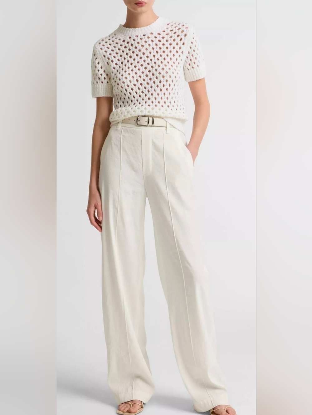 Women's Vince Joan Linen-Blend Off-White Pants, S